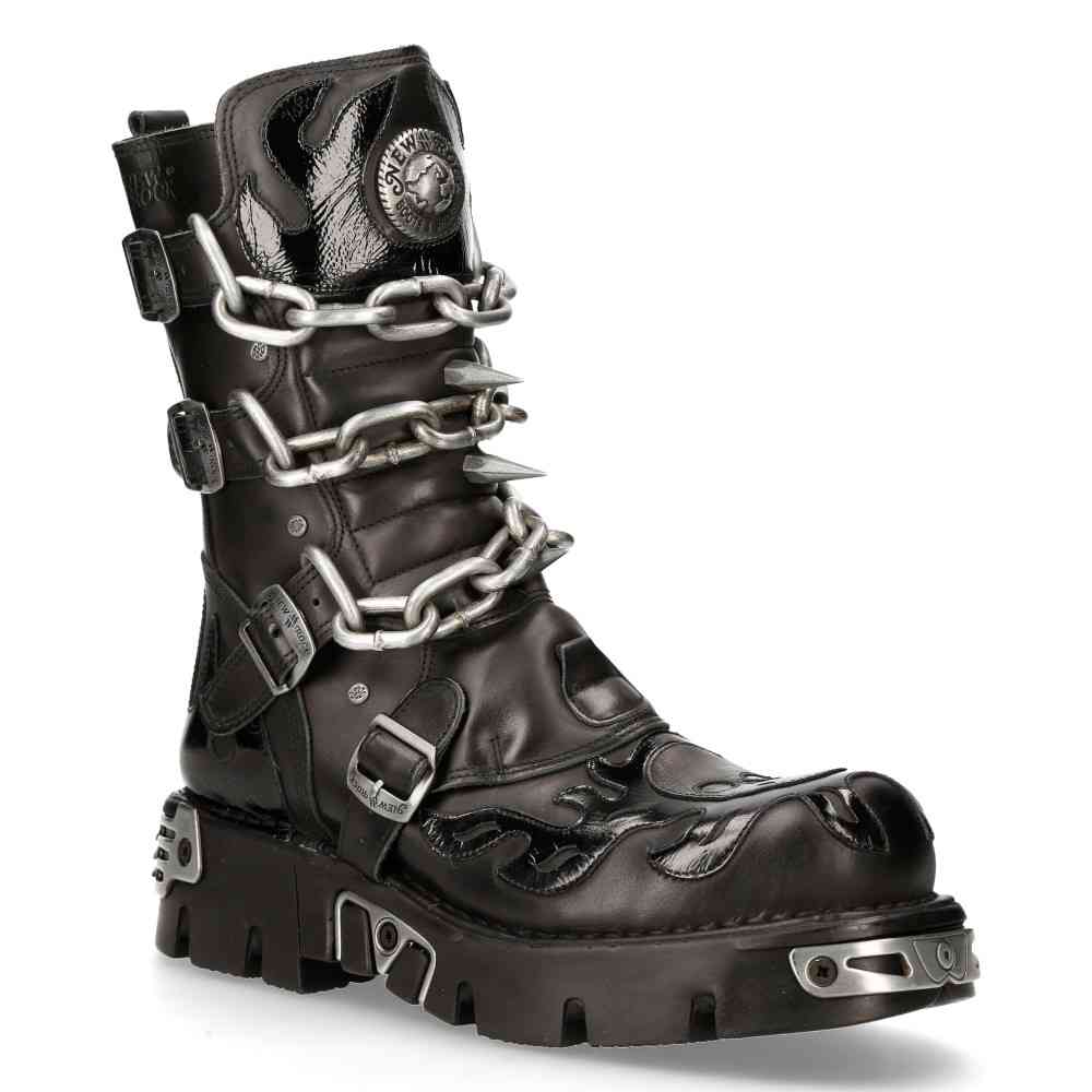 New Rock - M-727-S5 Kniehohe Stiefel - Schwarz/Silberfarben